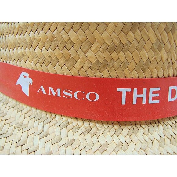 Amsco Logo Banded Straw Hat The Difference is You Fly Away Sun Beach Rockabilly - Picture 2 of 10